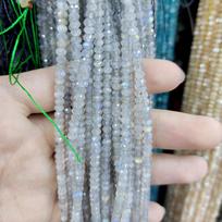 Fasetuoti pilki mėnulio akmens abako karoliukai: Pasidaryk pats papuošalų apvalių karoliukų virvelė, pusfabrikačiai. 3×4mm Faceted Abacus Bead