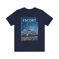 Escort Modelis Retro Automobilis Trumpomis Rankovėmis Marškinėliai Grafinis Spaudinys Apvalia Kaklo Iškirpte Unisex Dovana M gray