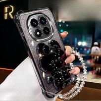 Prabangus kristalinis grandinėlės dėklas Redmi Note 14 Pro, atsparus smūgiams, su laikikliu, veidrodiniu dangteliu, skirtas Xiaomi Redmi Note 14 15 Pro Plus 15 15C 14C 4G 5G Redmi Note 14 (5G)