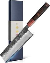 "Nakiri" virėjo peilis, 18 cm, japoniškas peilis, itin aštrus virėjo peilis, pagamintas iš AUS-8 plieno, su ergonomiška ebonijaus ir raudonmedžio rankena bei dovanų dėžute