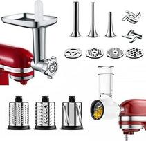 COFUN Daržovių pjaustytuvas ir mėsmalė "Kitchenaid" priedų rinkinys, įskaitant mėsmalę su 4 malimo diskais, 3 dešrelių faršo ragus ir 3 dalių nerūdijančio plieno smulkintuvą "Kitchen Aid