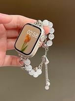 Cat's Eye Stone Bead Metal Strap for Apple Watch 38mm/40mm/41mm sidabro baltos spalvos