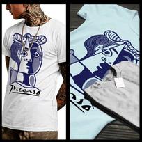 Pablo Picasso t-shirt face painting Spanish Cubist Painter abstract art tee S gray