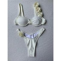 3D gėlės su lankeliais Brazilijos blizgus bikini Moteriški maudymosi kostiumai Moteriškas maudymosi kostiumas Dviejų dalių bikini komplektas Maudymosi kostiumas S smėlis