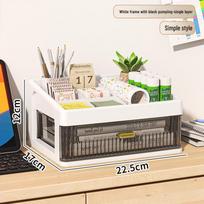 Skaidrus stalinis stalčių organizatorius kanceliarinėms prekėms ir kosmetikai 1 layer + 1 high cover juoda