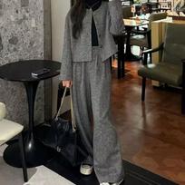 Autumn/Winter Women's Tweed Coat & Wide-Leg Pants Two-Piece Set - Little Fragrance Style M (up to 105 lbs recommended)
