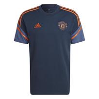 Adidas Manchester United 22/23 Dryžuotas Megztinis Patogūs Trumpomis Rankovėmis Futbolo Marškinėliai Vyriški Viršutiniai Drabužiai Tamsiai Mėlyni HH9337 M
