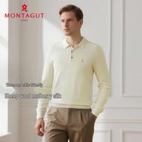 MONTAGUT vyriškas megztinis su merino vilnos ir šilko intarpais 2XL pilkšvai balta
