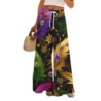 Ladies' Loose And Casual Printed Wide Leg Pants With Elastic Waistband Drawstring And Pocket Pants S violetinė