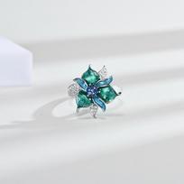 Zhenrong žali emalio gėlių papuošalų rinkinys: Žiedas, Karoliai, Violetiniai Lašo Formos Auskarai Pakabukas Green Petals