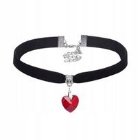 CHOKER CLASSIC HANDSHIFT su žiedo širdelės pakabuku Gotikinė raudona, CHOKER CLASSIC HANDSHIFT su žiedo širdelės pakabuku Gotikinė raudona