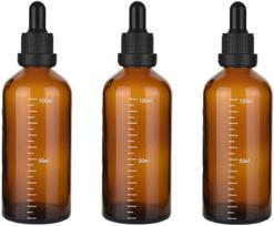 3 x 100ml Gintarinio Stiklo Buteliukai su Lašintuvu Eteriniams Aliejams