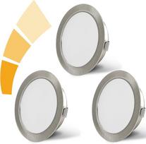 Kyotech led įleidžiamas baldų šviestuvas, reguliuojamas, 230 v, 4 w, 4000 k neutrali balta g4 led 300lm lemputė, įleidžiamas baldų prožektorius, gręžimo skylė 55–58 mm ir 20 mm plokščias, šlifuotas nerūdijantis plienas, nikelio spalvos, 3 vnt.