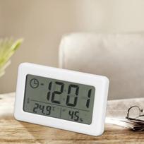 Skaitmeninis žadintuvas su temperatūros ir drėgmės stebėjimu, baltas