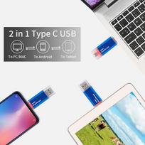 USB laikmena Usb atmintinė 128Gb, Usb-c / Usb 2.0, 2-in-1, mėlyna