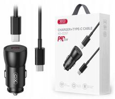 Greitas automobilinis įkroviklis Xo Qc Pd 25w Cc57 Usb Usb-c juodas + C tipo kabelis