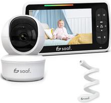 "saaf" kūdikių monitorius su kamera ir 5 colių monitoriumi - pasukama ir pasukama kamera su priartinimo funkcija - pokalbio funkcija ir naktinis matymas - reguliuojamas ryškumas - pridedamas lankstus stovas