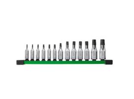 Galvučių komplektas 1/4; 3/8" (vientisas), 13 vnt., profilis: TORX, matmuo TORX / E-TORX: T10, T15, T20, T25, T27, T30, T40, T45, T47, T50, T55, T60, T8,