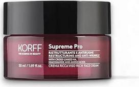 "Korff Supreme Pro" turtingas atkuriamasis veido kremas nuo raukšlių su hialurono rūgštimi sausai ir labai sausai odai 50ml