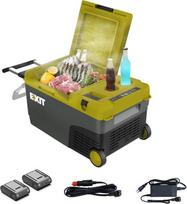 EXIT 20V lauko mini šaldytuvas EX100, baterijomis maitinamas šaldytuvas, veikiantis nuo -20 °C iki 20 °C, 12/24 V nuolatinės srovės ir 100~240 V kintamosios srovės, idealiai tinka stovyklavimui ir BBQ vakarėliams. Į komplektą įeina du 4,0 Ah akumuliatoria