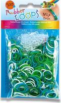 Rubber loops gumytės pynimui, žalios, Mix, 500vnt. + 25 užsegimai ir nėrimo kabliukas Folija