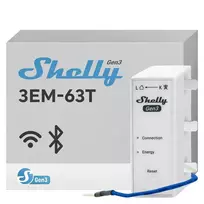 "Shelly 3EM-63T Gen3" 1/3 kanalo "WiFi" energijos matuoklis (plokščias gnybtas)