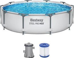 "Bestway" plieninis "Pro MAX" rėmo baseino komplektas su filtruojančiu siurbliu, skersmuo 305 x 76 cm, šviesiai pilkas, apvalus