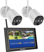 "SecuFirst" 2K lauko stebėjimo kamera su vidaus monitoriumi, 7 colių jutiklio ekranas NVR + 2 x lauko stebėjimo kamera, kūdikių monitorius veikia be "WiFi", AI judesio jutiklis, 64GB SD kortelė, domofonas
