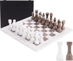 Marmurinių šachmatų rinkinys 15" rankų darbo suaugusiųjų šachmatų lenta "White & Ocean Travel Chess Set" - 32 šachmatų figūros ir 1 stalo žaidimas