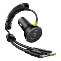 Usb-a Usb-c Automobilinis įkroviklis Su "iphone Lightning" Usb-c Kabeliu 60 W 1,4 M - Juodas