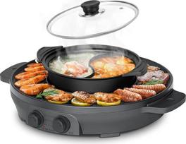 2000 W elektrinis karštas puodas, "2-in-1" karštas puodas ir "Raclette" kepsninė, skirtas 8 žmonėms, grilio karštas puodas, tolygus kaitinimas su nepriklausomu temperatūros valdymu, lengvai valomas