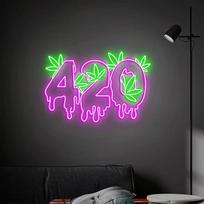 Highway 420 Green Cannabis Leaf LED neoninis ženklas, skirtas sienoms dekoruoti USB reguliuojamas ryškumas, gyvenamasis kambarys, barai, barai, barai, klubai, klubai, susitikimai, menas, sienų dekoravimas