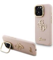 Rožinis dėklas Apple iPhone 15 Pro telefonui "Guess PU Grained 4G Logo Stand Camera Frame Case"