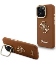 Rudas dėklas Apple iPhone 15 Pro Max telefonui "Guess PU Grained 4G Logo Stand Camera Frame Case"