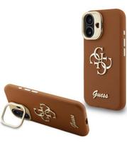 Rudas dėklas Apple iPhone 16 telefonui "Guess PU Grained 4G Logo Stand Camera Frame Case"