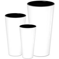 Puodų rinkinys 3x apvalus aukštas Tubus slim shine 20x38cm, 25x48cm, 30x57,5cm, baltas