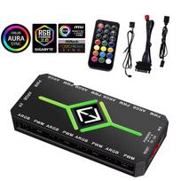 Magnetinis PWM ARGB (A-RGB) ventiliatorių valdiklis (šakotuvas) (+5V  3Pin) 9 port SATA maitinimas (FAN HUB CONTROLLER) JUODAS