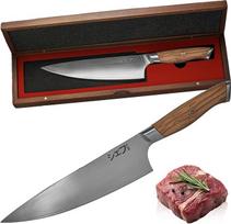 MEG Gyuto virėjo peilis 206 mm, nukaldintas San Majuje 3 sluoksnių ergonomiška alyvuogių medžio rankena, sertifikuota profesionaliam naudojimui Akacijų medžio dėžutė Ideali dovana