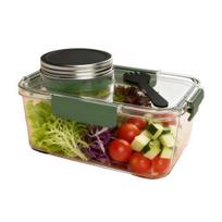 Salotų indelis su padažo puodeliu, nepralaidus stiklainis, be BPA plastikinė pietų dėžutė namams, biurui, kelionėms 1pc black