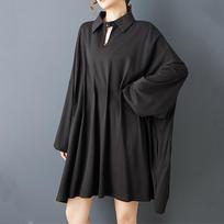 Long sleeve plus size vintage Black new in dresses for women casual loose midi spring autumn dress