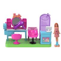 Barbie Mini Barbie Land Plaukų Salono Lėlių Namelis Žaidimų Rinkinys su 1 Mikro 6 metų ir JCR32 Persirengimo Lėle, Aukštyn, Rožinis,