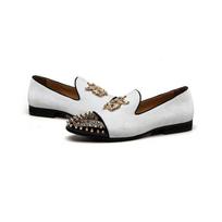 White Gold Spike Men Loafers Shoes Luxury Brand Trendy Flat Footwear Studded Male Leather Oxford Shoes Men Casual Shoes sneakers 35
