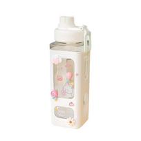 700ml/900ml Kawaii purtyklės vandens buteliukas su šiaudeliu ir lipduku, mielas, be BPA, plastikinis, arbatos, pieno, nešiojamas, buteliukas gėrimams mergaitei 700ml balta