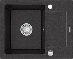 Granitinė virtuvinė plautuvė Mexen Enzo su sifonu, Black granite