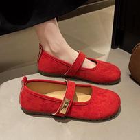Prancūziški Birkenstock viengubi batai moteriški 2025 m. pavasario ir vasaros retro apvalus priekis mažai kvepiantys Mary Jane batai atsparūs dėvėjimuisi minkštapadžiai batai 35 raudona