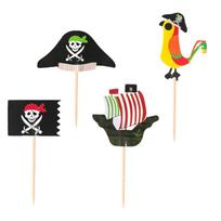 24/48pcs Pirate Cake Toppers Nautical Sailing Skull Cap Cupcake Picks for Kid Birthday Halloween Party Pirate Theme Cake Decor 24pcs