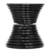 18vnt Pakopinio / Žeminimo objektyvo filtro žiedo adapterių rinkinys Metalinis filtro adapterio žiedas 37-82mm 82-37mm tvirtinimas
