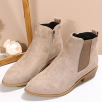 Moteriški Batai Rudeniniai Smailūs Suede Storu Kulnu Aulinukai Moterims Didelis Dydis 43 Užtrauktukas Kulniukai Kulkšnies Batai Botas De Mujer 39 beige