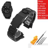 Juoda apyrankė Casio G-shock DW-6900 DW9600 DW5600 GW-M5610 GA-2100 Vyriškos serijos laikrodžio dirželis Plastikinis plieninis laikrodžio apyrankė 16 mm dirželis 16mm juoda
