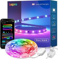 "Lepro AI LED Strip S1", "MagicColor RGBIC" 10 m ilgio išmanioji LED juosta su asmeniniu dirbtinio intelekto šviesos dizaineriu, muzikos sinchronizavimu, programėlės valdymu, suderinama su "Alexa" ir "Google Assistant", LED pasakų žibintai vakarėliams ir